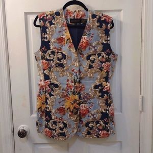 Floral and brocade vintage linen vest size m